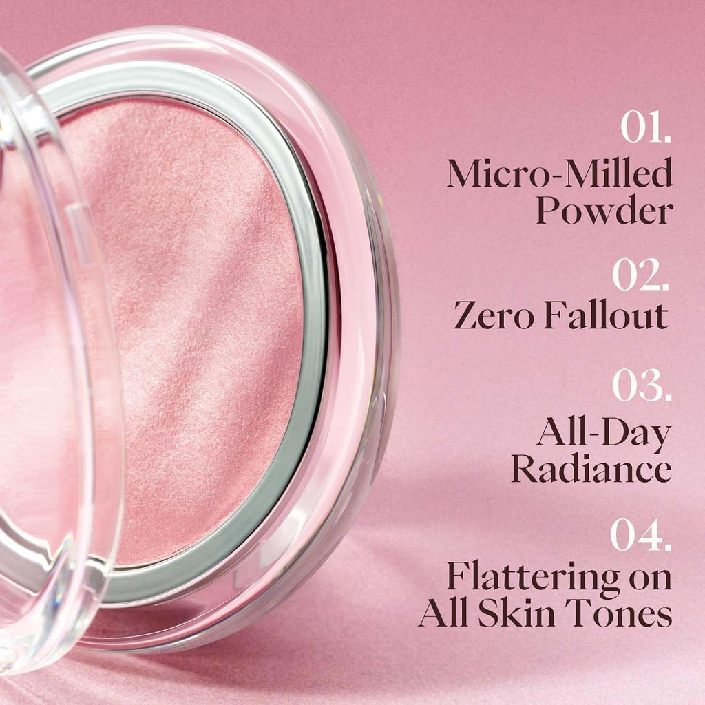 JOOCYEE AURA Glazed Blush Highlighter Luminous Powder Blush - Pink Glow | Dewy Finish Micro-Milled Skin Smoothing Face Brightener Baked Powder All-Day Radiance Natural Clean Makeup Women