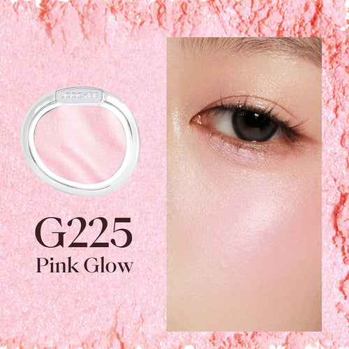 JOOCYEE AURA Glazed Blush Highlighter Luminous Powder Blush - Pink Glow | Dewy Finish Micro-Milled Skin Smoothing Face Brightener Baked Powder All-Day Radiance Natural Clean Makeup Women