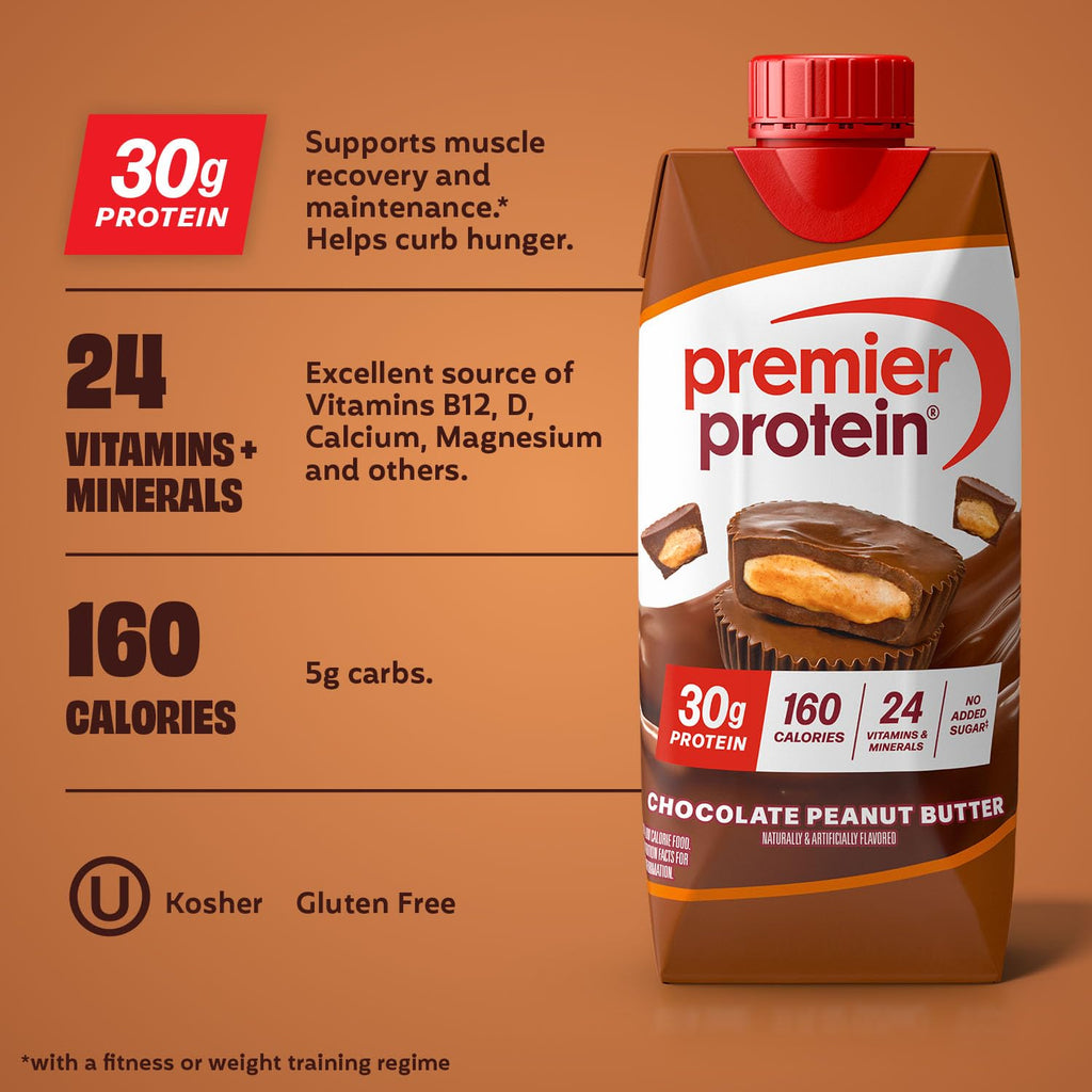 Premier Protein 30g High Protein Shake, Chocolate Peanut Butter, 12 Pack