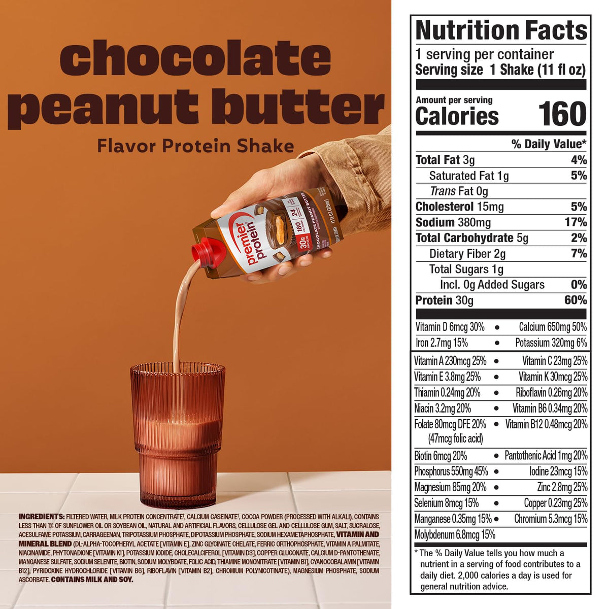 Premier Protein 30g High Protein Shake, Chocolate Peanut Butter, 12 Pack